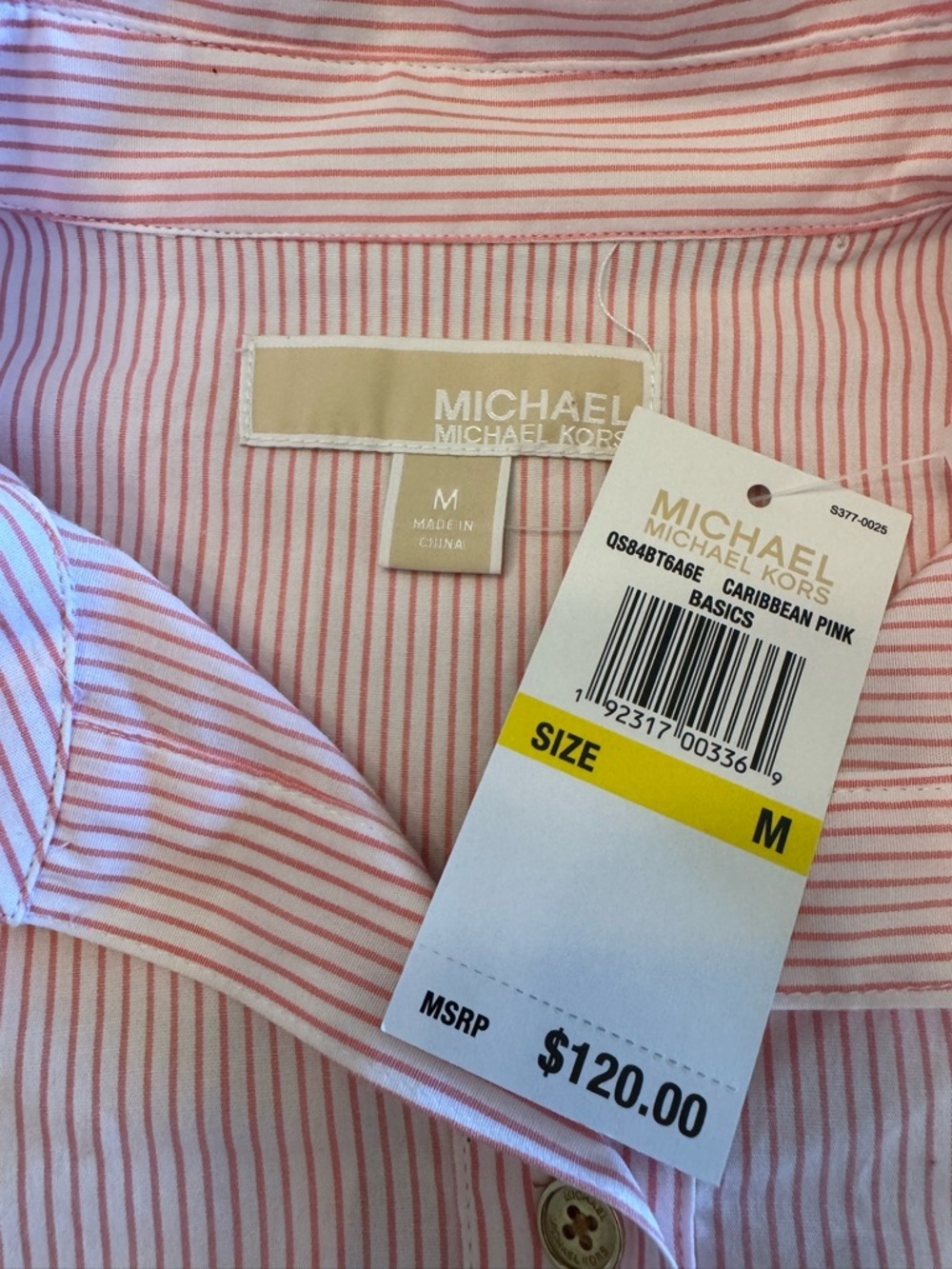 NWT Michael Kors Women’s Caribbean Pink Striped Button-Up Shirt Size M - Picture 5 of 9